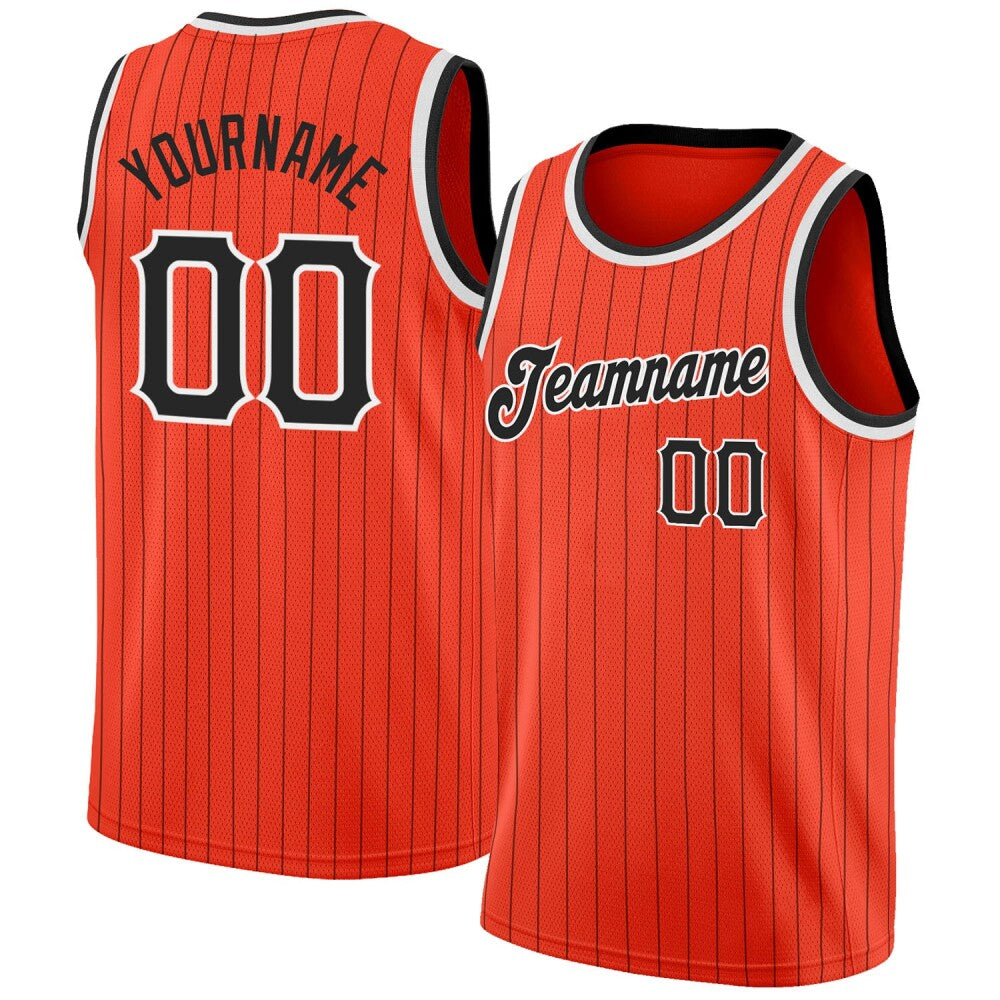Custom Orange Black Pinstripe Black-White High-quality Basketball Jersey