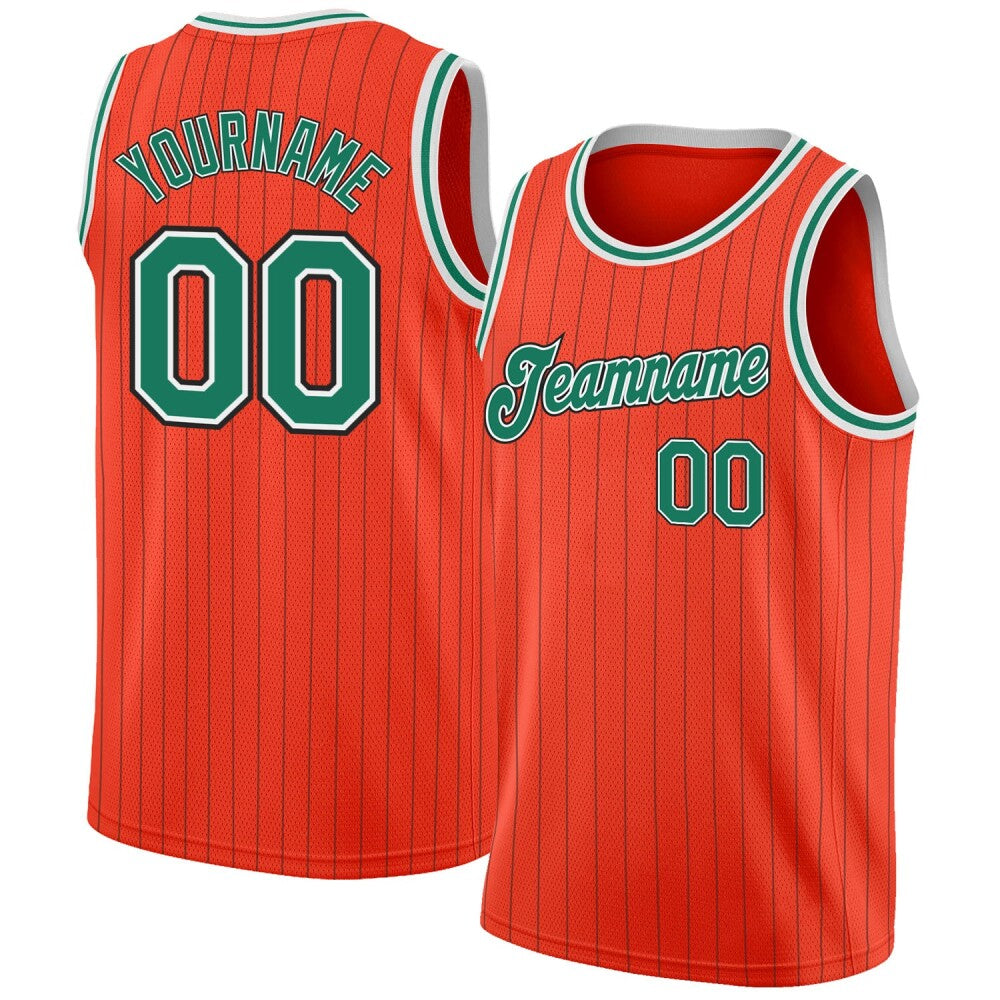 Custom Orange Black Pinstripe Kelly Green-White High-quality Basketball Jersey
