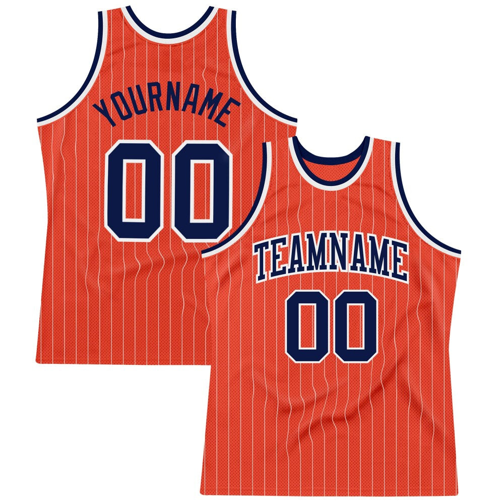 Custom Orange White Pinstripe Navy High-quality Basketball Jersey