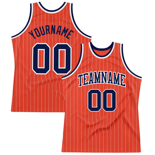 Custom Orange White Pinstripe Navy High-quality Basketball Jersey