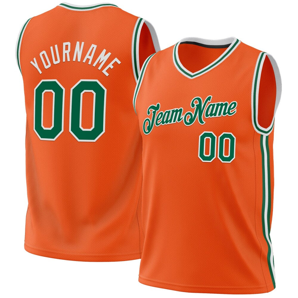 Custom Orange Kelly Green-White High-quality Throwback Basketball Jersey