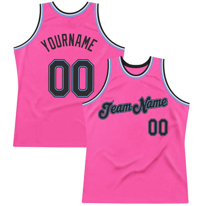 Custom Pink Black-Light Blue High-quality Throwback Basketball Jersey