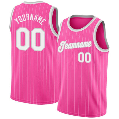 Custom Pink White Pinstripe White-Gray High-quality Basketball Jersey