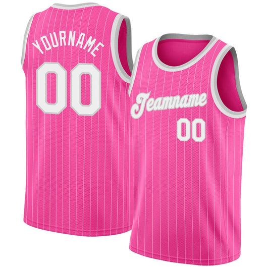 Custom Pink White Pinstripe White-Gray High-quality Basketball Jersey