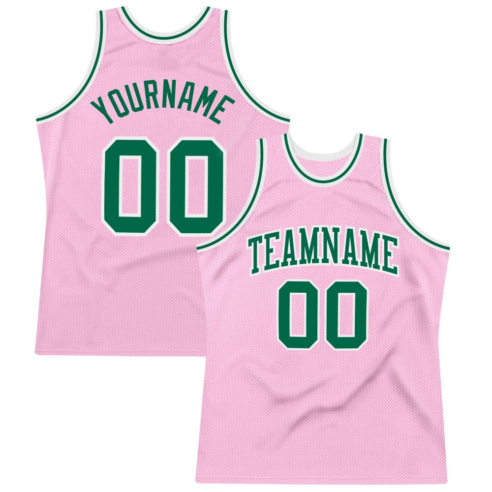 Custom Light Pink Kelly Green-White High-quality Throwback Basketball Jersey