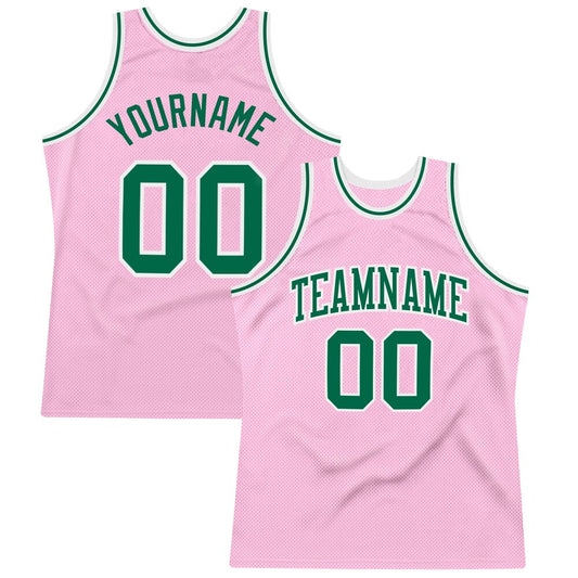 Custom Light Pink Kelly Green-White High-quality Throwback Basketball Jersey