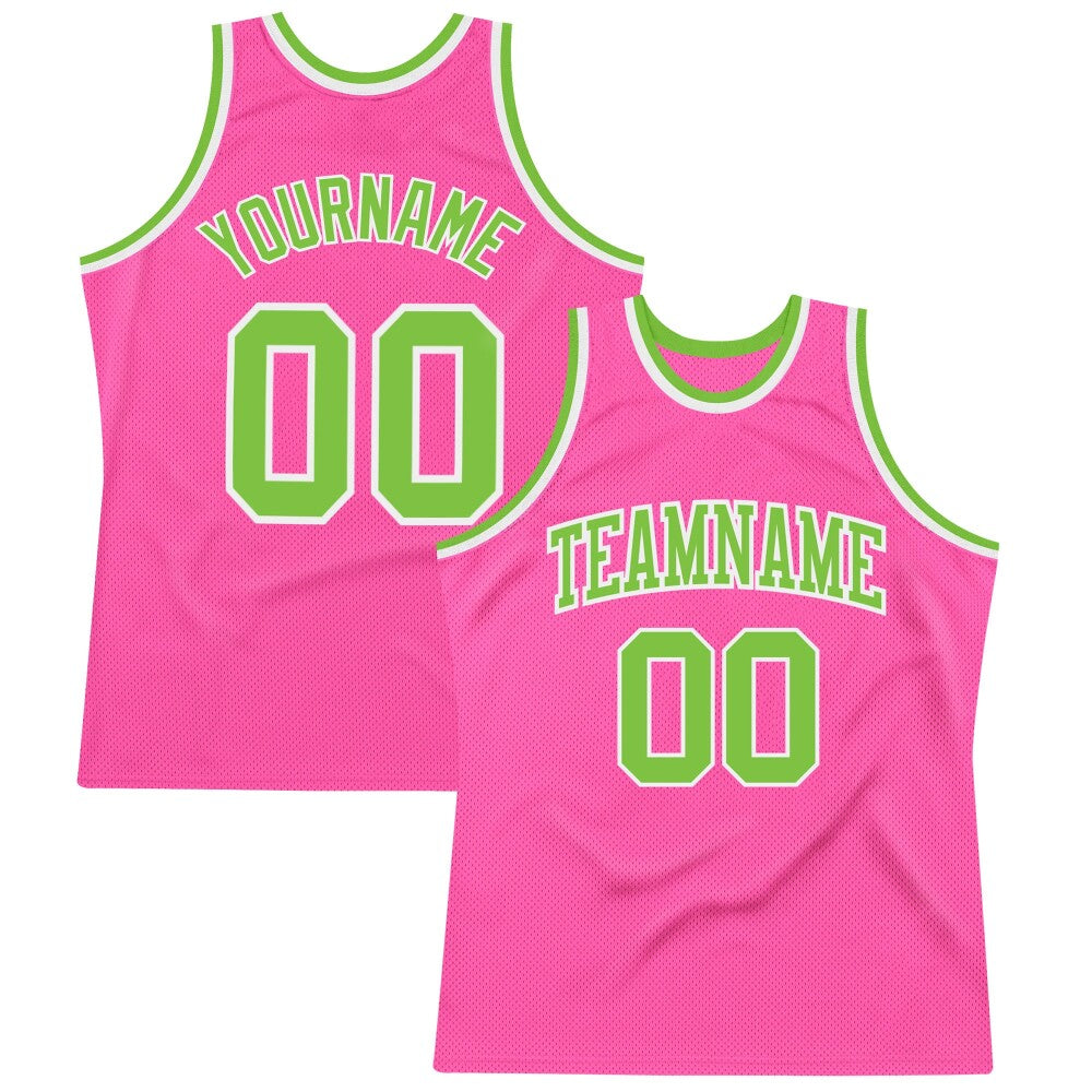 Custom Pink Neon Green-White High-quality Throwback Basketball Jersey