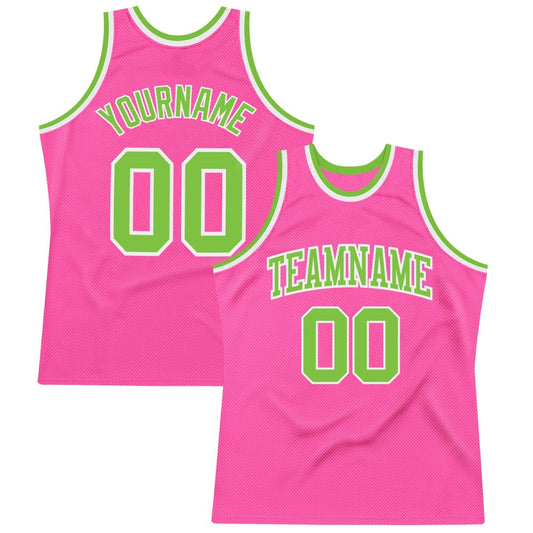 Custom Pink Neon Green-White High-quality Throwback Basketball Jersey