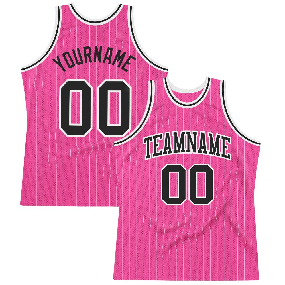 Custom Pink White Pinstripe Black-White High-quality Basketball Jersey