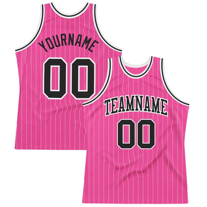 Custom Pink White Pinstripe Black-White High-quality Basketball Jersey