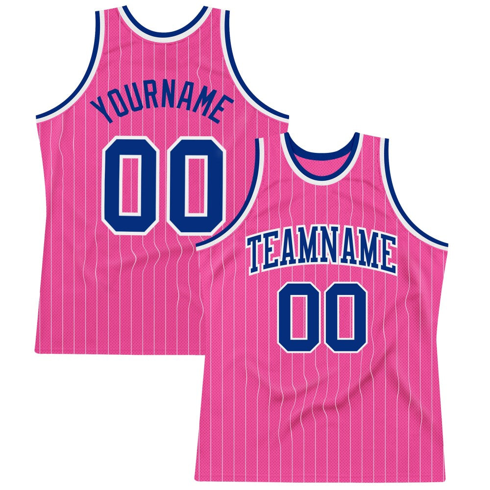Custom Pink White Pinstripe Royal-White High-quality Basketball Jersey