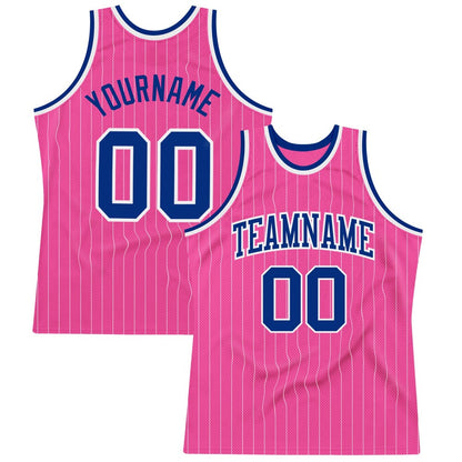 Custom Pink White Pinstripe Royal-White High-quality Basketball Jersey