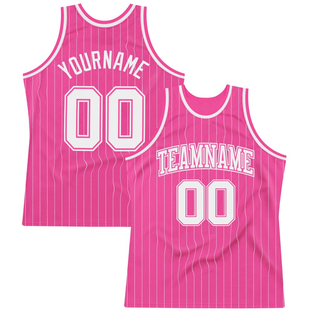Custom Pink White Pinstripe White-Pink High-quality Basketball Jersey