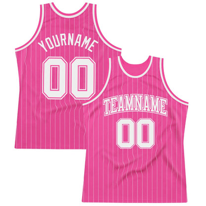 Custom Pink White Pinstripe White-Pink High-quality Basketball Jersey