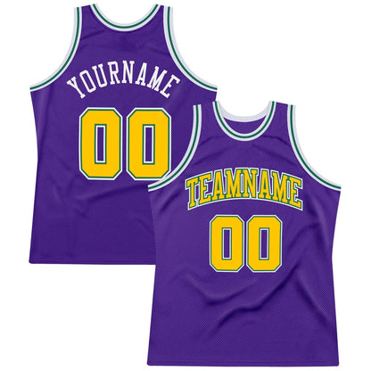 Custom Purple Gold-Kelly Green High-quality Throwback Basketball Jersey