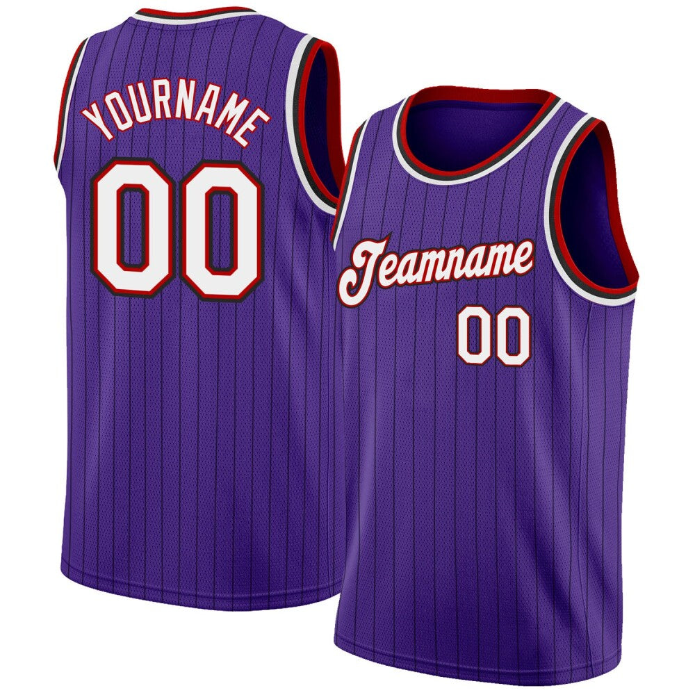 Custom Purple Black Pinstripe White-Red High-quality Basketball Jersey