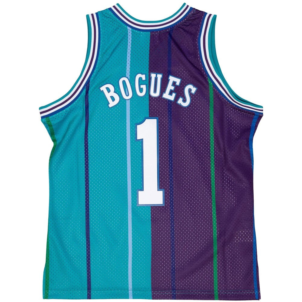 Muggsy Bogues Charlotte Hornets Mitchell & Ness Hardwood Classics 1992-93 Split Swingman Jersey - Teal/Purple