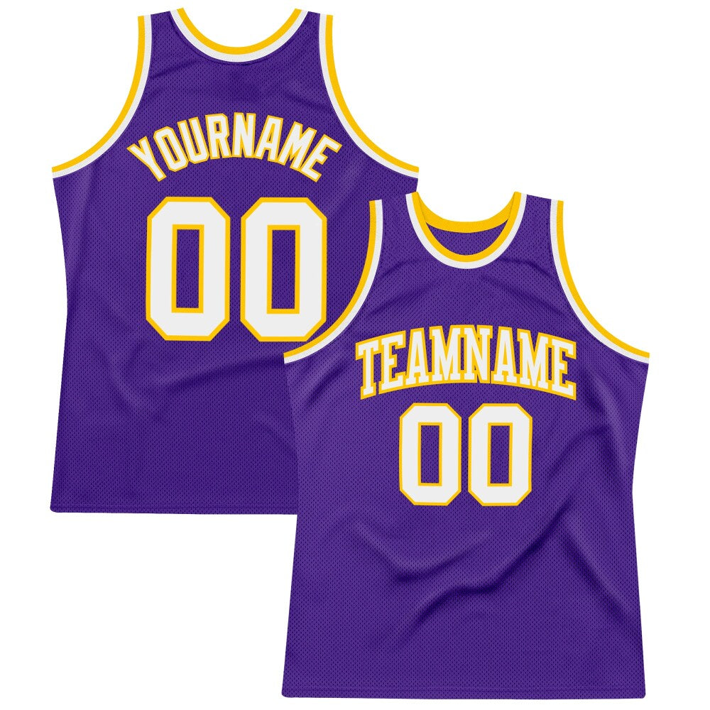 Custom Purple White-Gold High-quality Throwback Basketball Jersey