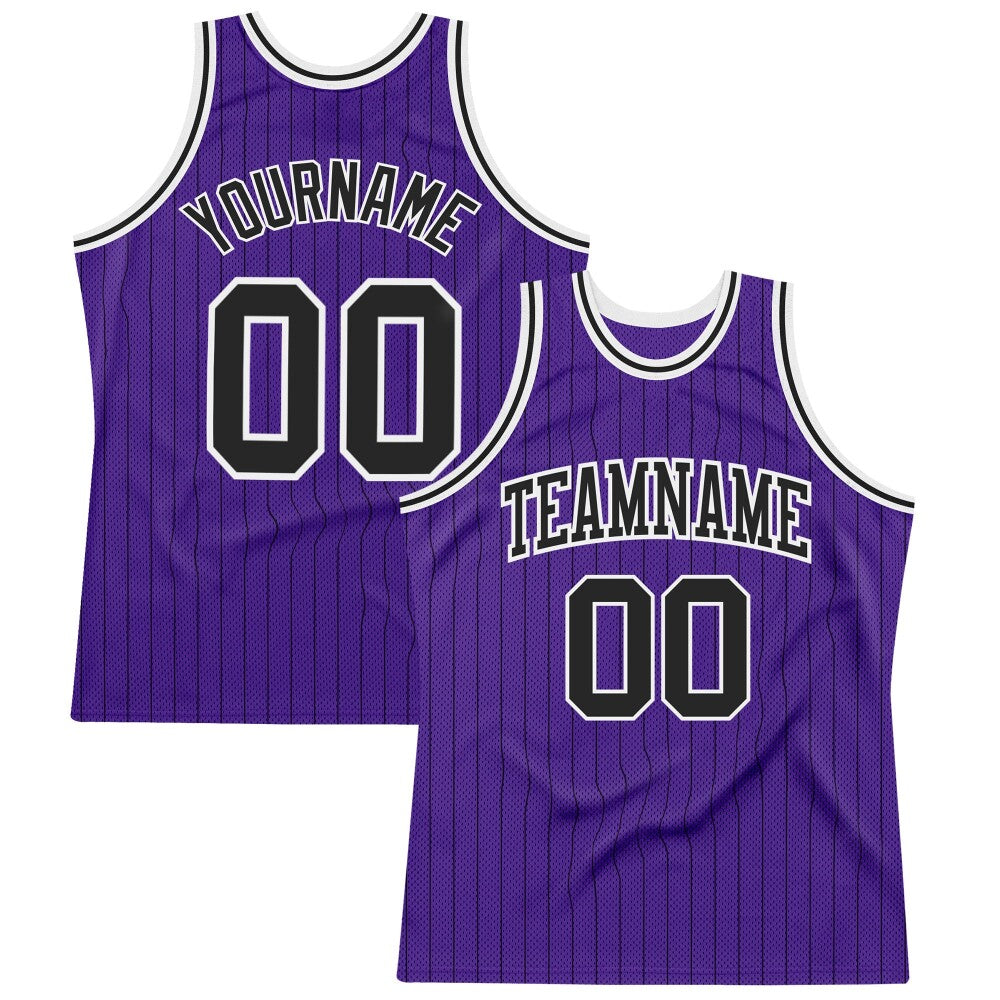 Custom Purple Black Pinstripe Black-White High-quality Basketball Jersey