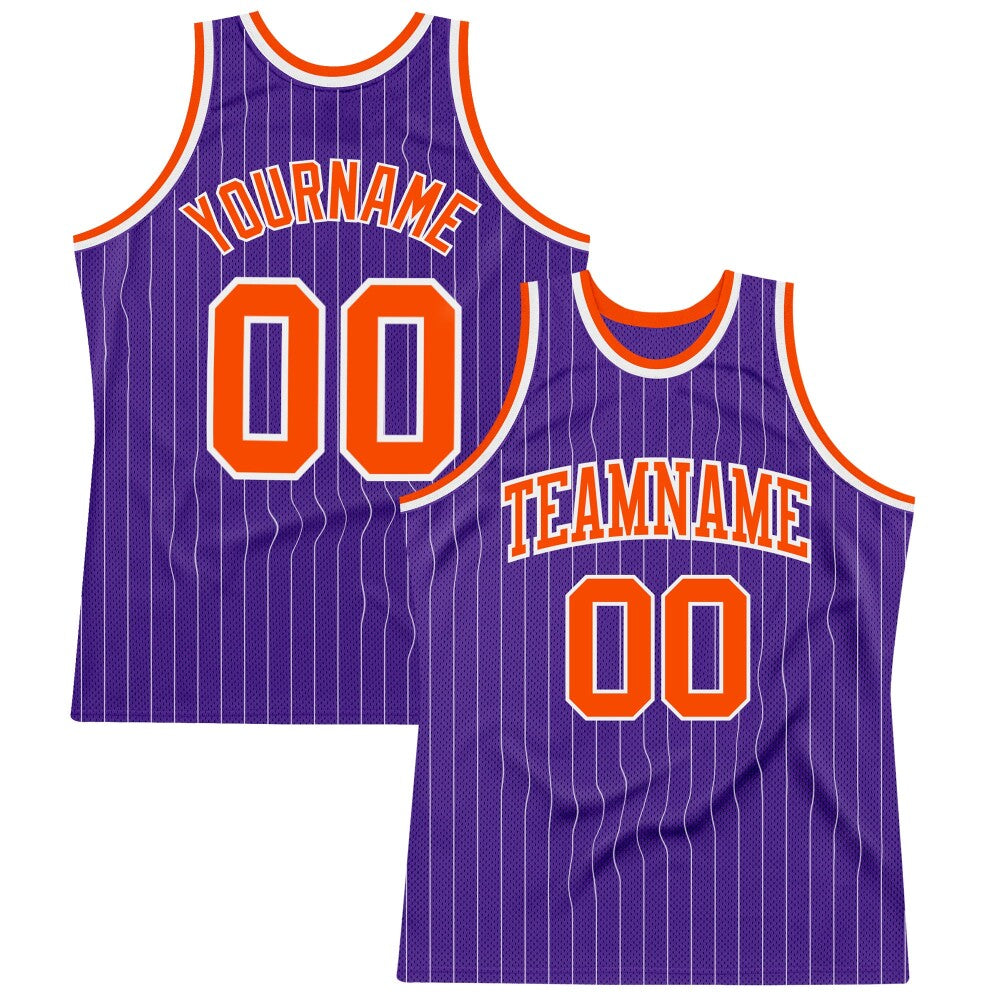 Custom Purple White Pinstripe Orange High-quality Basketball Jersey