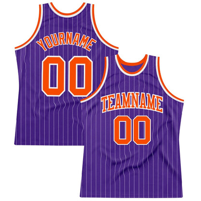 Custom Purple White Pinstripe Orange High-quality Basketball Jersey