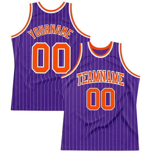 Custom Purple White Pinstripe Orange High-quality Basketball Jersey