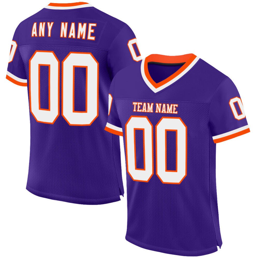 Custom Purple White-Orange Mesh High-quality Throwback Football Jersey