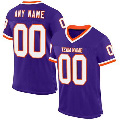 Custom Purple White-Orange Mesh High-quality Throwback Football Jersey
