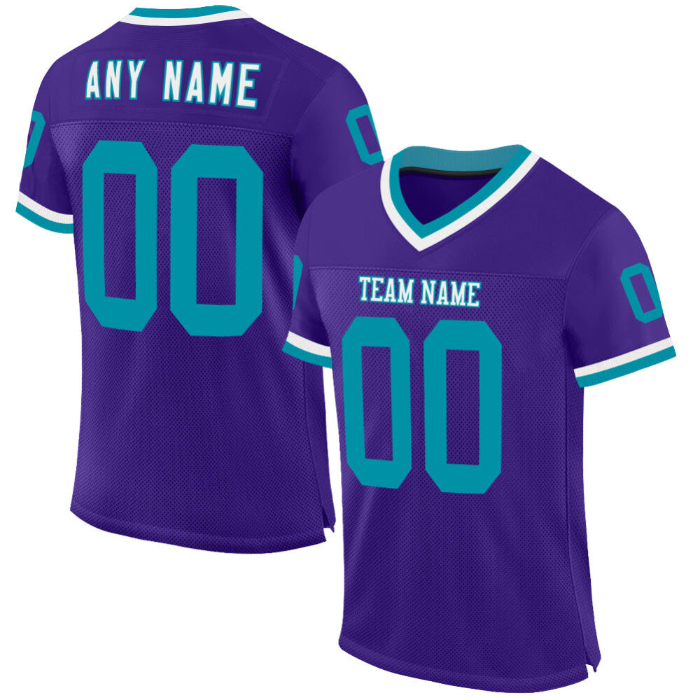 Custom Purple Teal-White Mesh High-quality Throwback Football Jersey