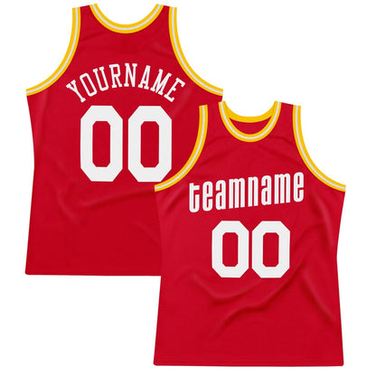 Custom Red White-Gold High-quality Throwback Basketball Jersey