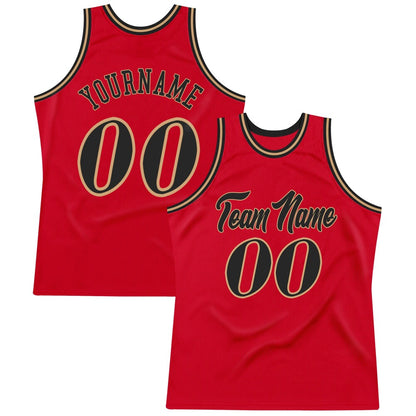 Custom Red Black-Old Gold High-quality Throwback Basketball Jersey