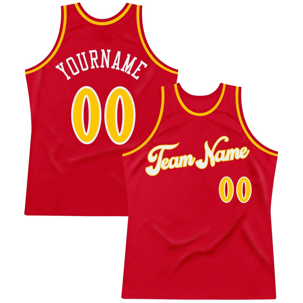 Custom Red Gold-White High-quality Throwback Basketball Jersey