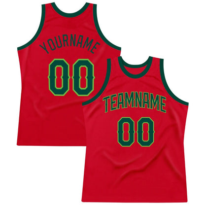 Custom Red Hunter Green-Neon Green High-quality Throwback Basketball Jersey