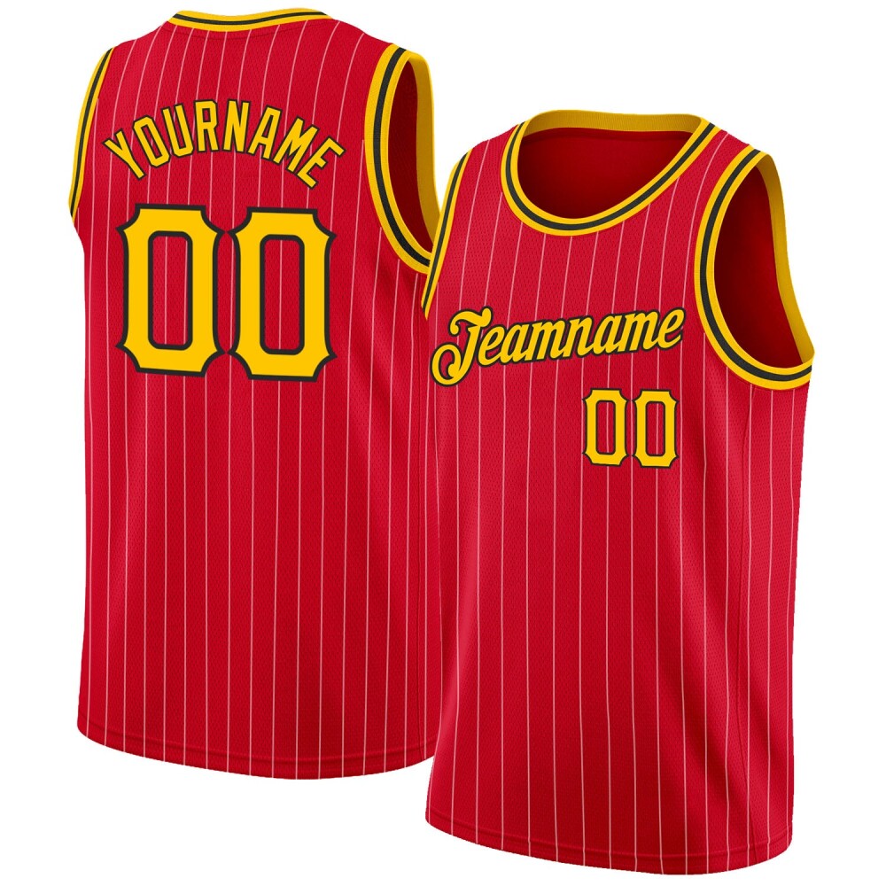 Custom Red Gold Pinstripe Gold-Black High-quality Basketball Jersey