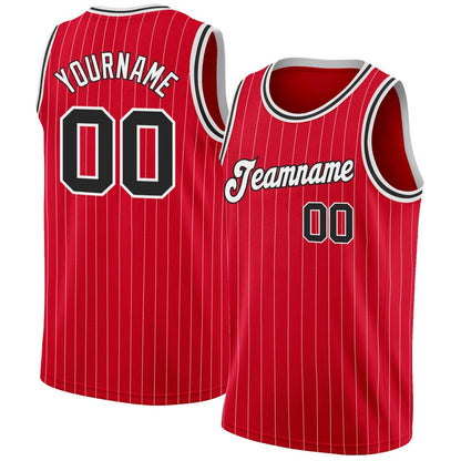 Custom Red White Pinstripe Black-White High-quality Basketball Jersey