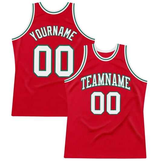 Custom Red White-Kelly Green High-quality Throwback Basketball Jersey