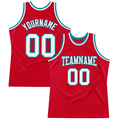 Custom Red White-Teal High-quality Throwback Basketball Jersey