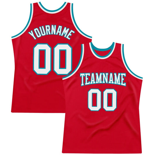 Custom Red White-Teal High-quality Throwback Basketball Jersey