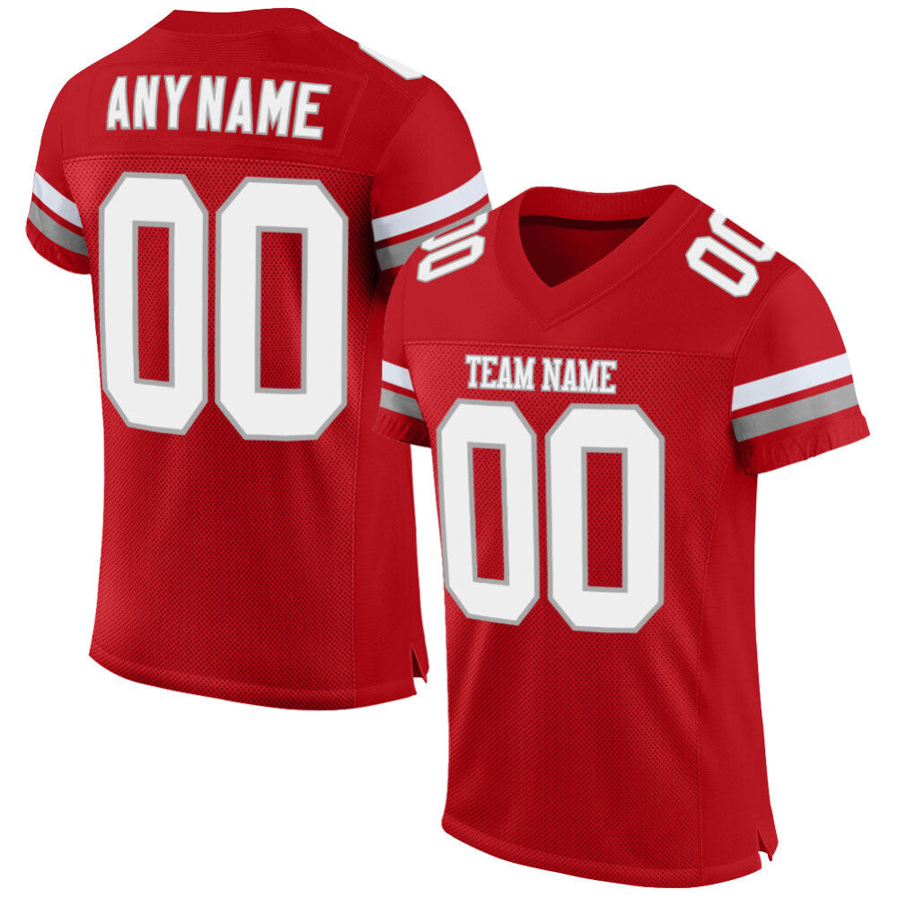 Custom Red White-Gray Mesh High-quality Football Jersey