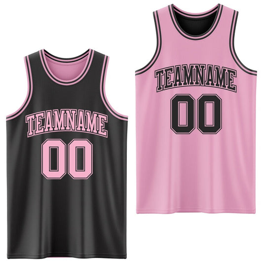 Custom Reversible Black Light Pink Double Side Sublimation Basketball Set Jersey