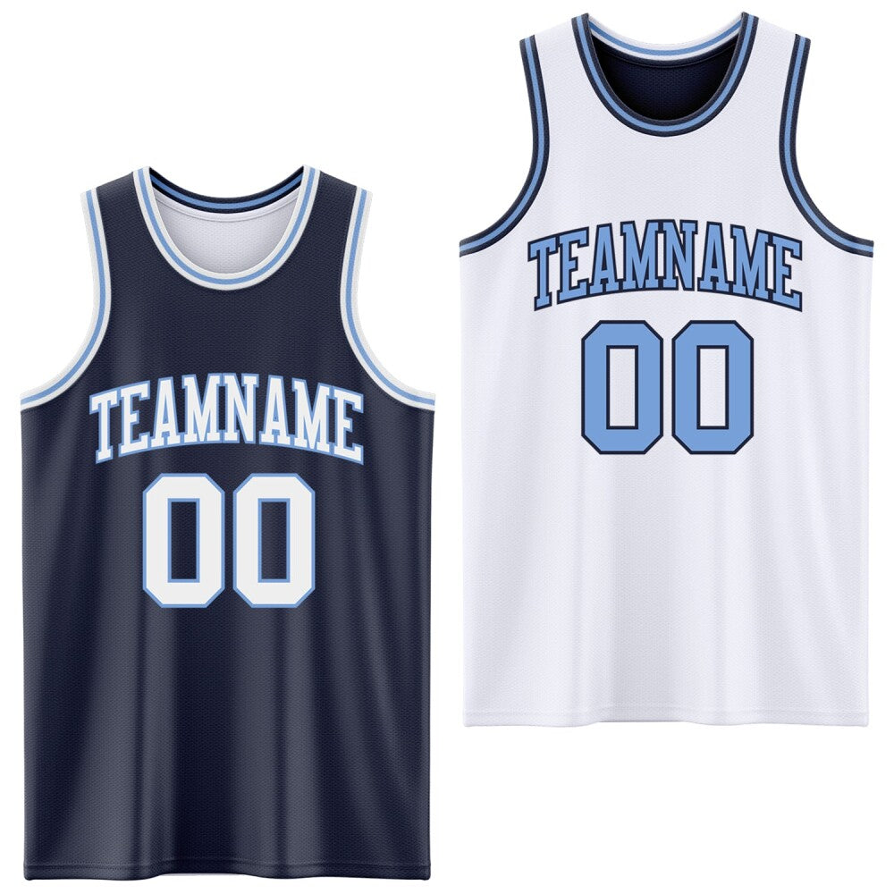 Custom Navy White-Light Blue Reversible Double Side Sublimation Basketball Set Jersey