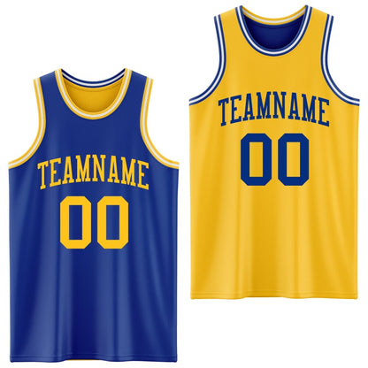 Custom Royal Gold-White Reversible Double Side Sublimation Basketball Set Jersey