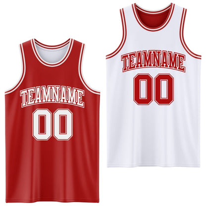 Custom Red White Reversible Double Side Sublimation Basketball Set Jersey
