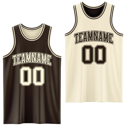 Custom Reversible Brown Cream Double Side Sublimation Basketball Set Jersey