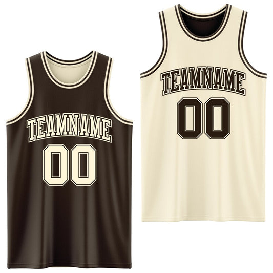 Custom Reversible Brown Cream Double Side Sublimation Basketball Set Jersey