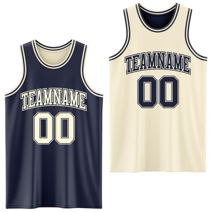Custom Reversible Navy Cream Double Side Sublimation Basketball Set Jersey