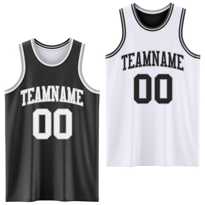 Custom Reversible Black White-Gray Double Side Sublimation Basketball Set Jersey