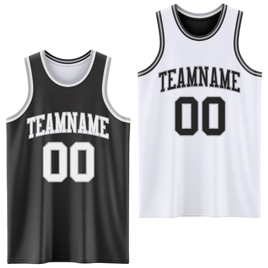 Custom Reversible Black White-Gray Double Side Sublimation Basketball Set Jersey