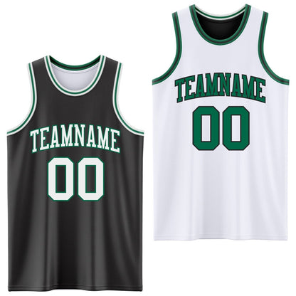 Custom Reversible Black White-Kelly Green Double Side Sublimation Basketball Set Jersey