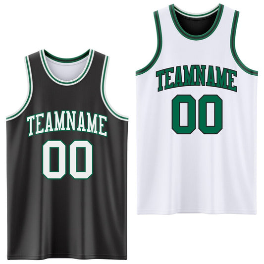 Custom Reversible Black White-Kelly Green Double Side Sublimation Basketball Set Jersey
